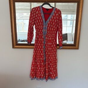 J. Crew Vibrant Red Dress with Blue Accents